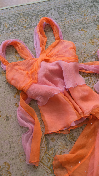 Vintage Italian orange & pink silk set (S-S/M)
