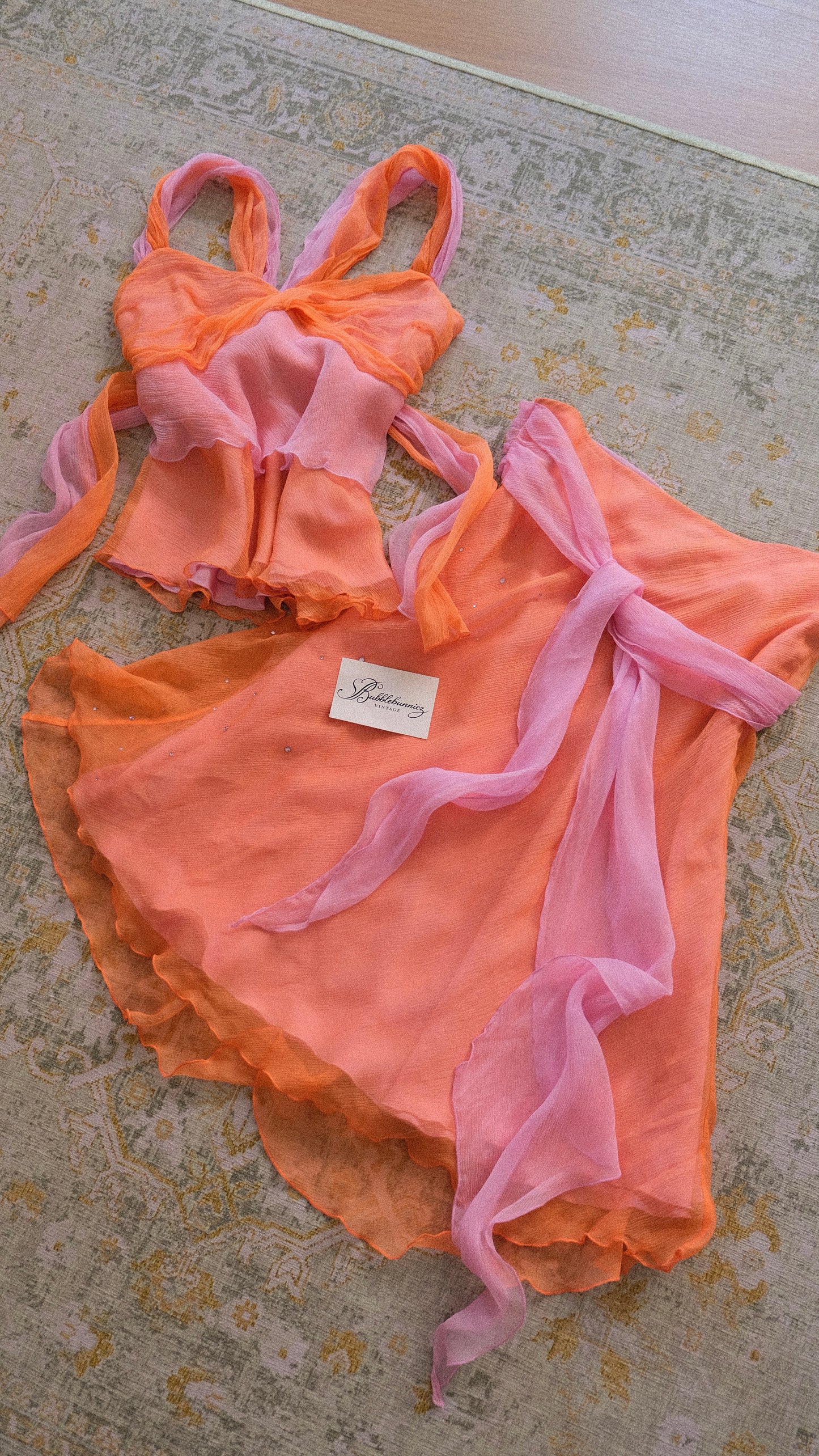 Vintage Italian orange & pink silk set (S-S/M)