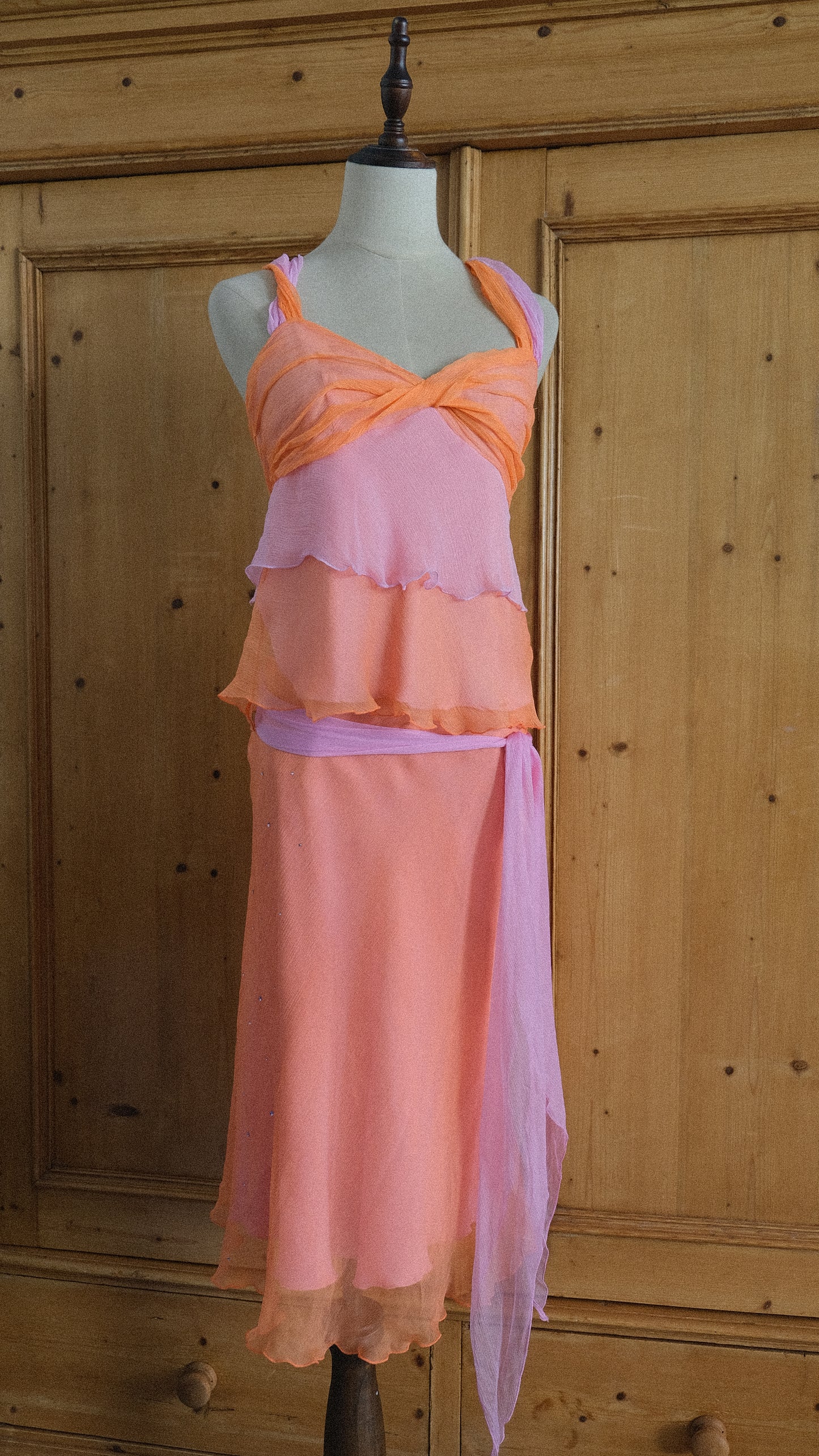 Vintage Italian orange & pink silk set (S-S/M)