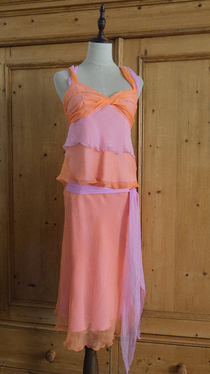 Vintage Italian orange & pink silk set (S-S/M)