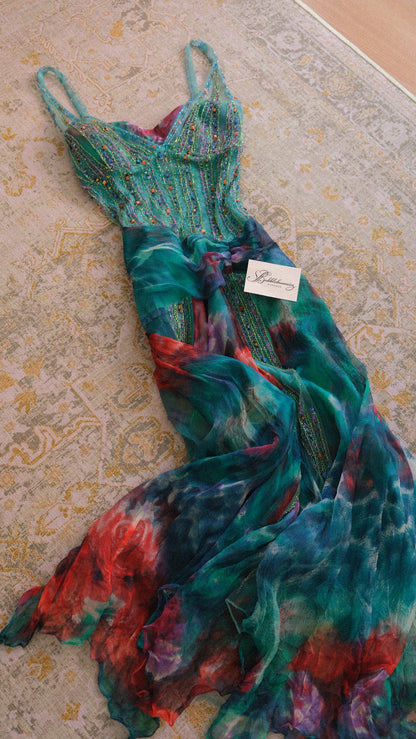 Vintage French teal mermaid dress (M)
