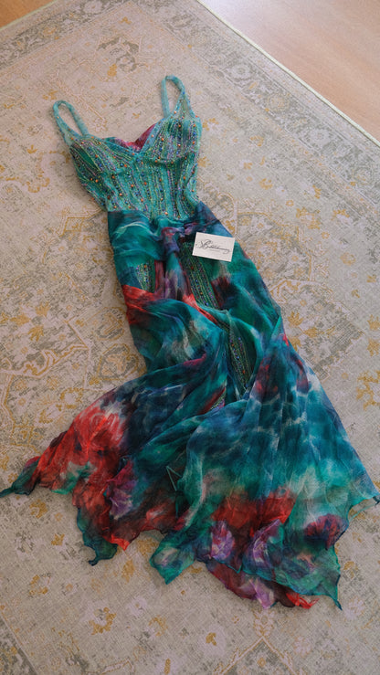 Vintage French teal mermaid dress (M)
