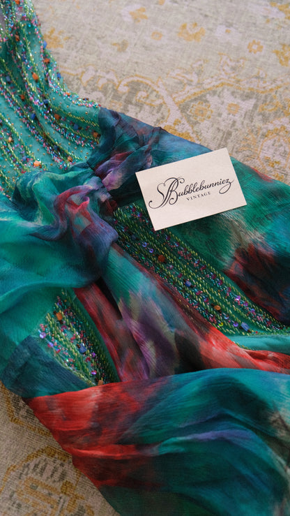 Vintage French teal mermaid dress (M)