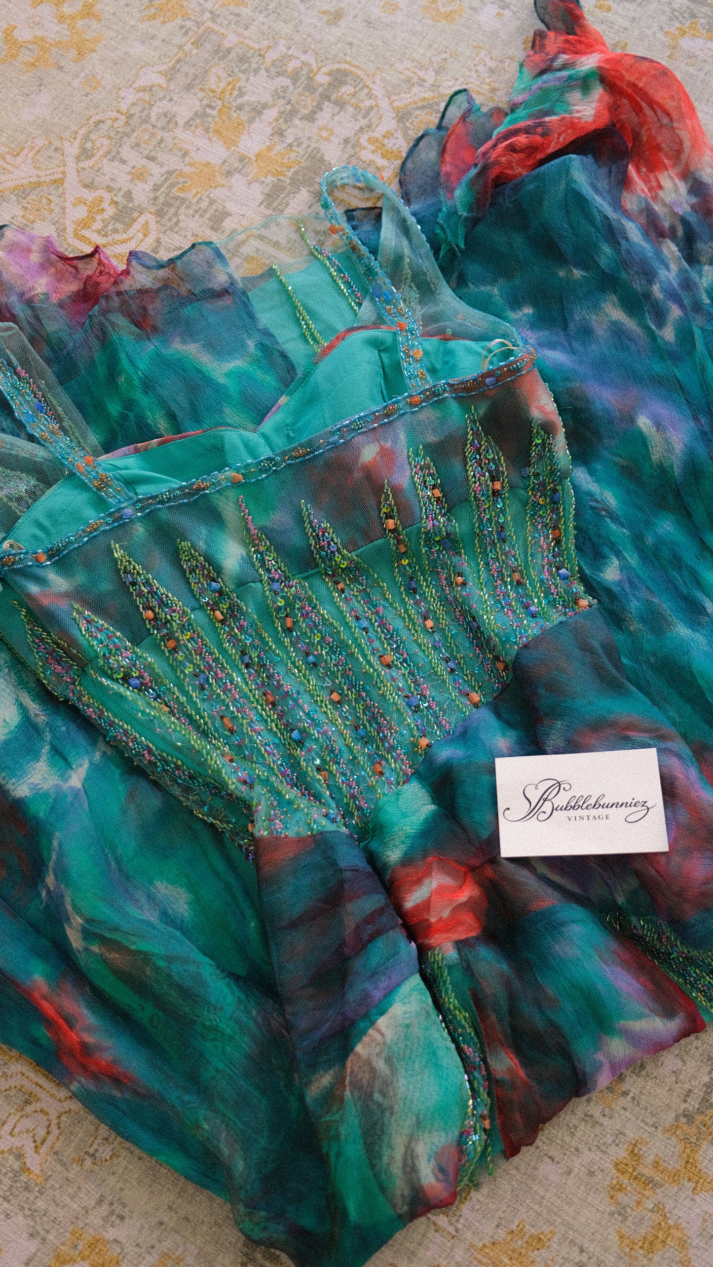 Vintage French teal mermaid dress (M)