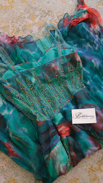 Vintage French teal mermaid dress (M)