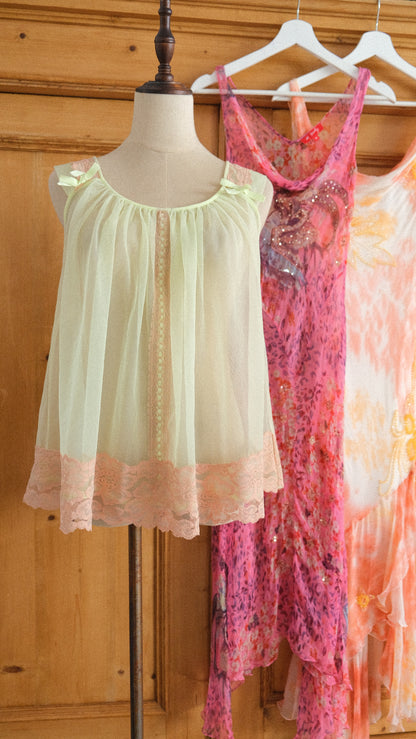 Vintage pale yellow sheer babydoll (S-M)