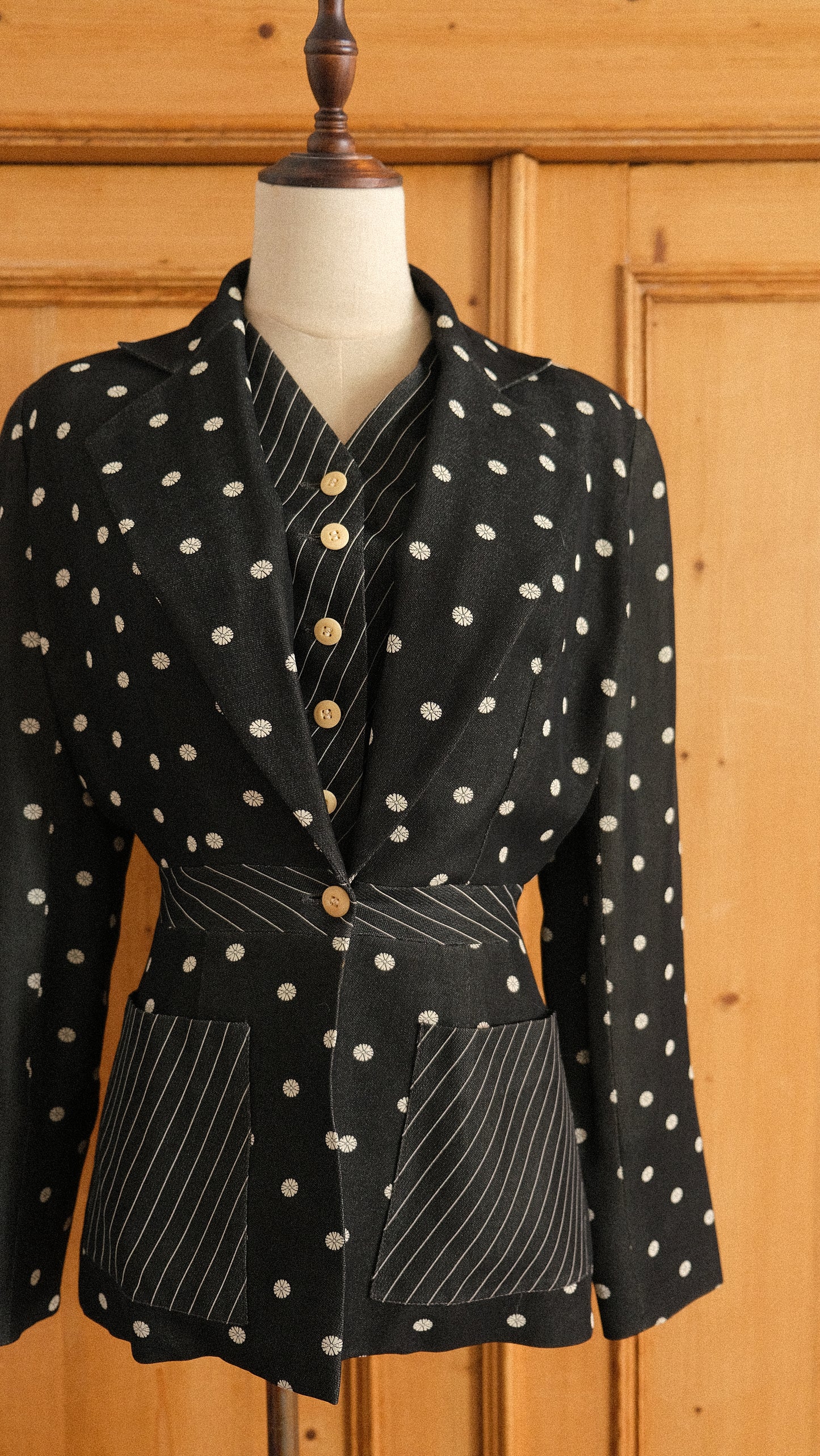Vintage Chantal Thomass polka dot blazer with attached gilet (XS/S-S)