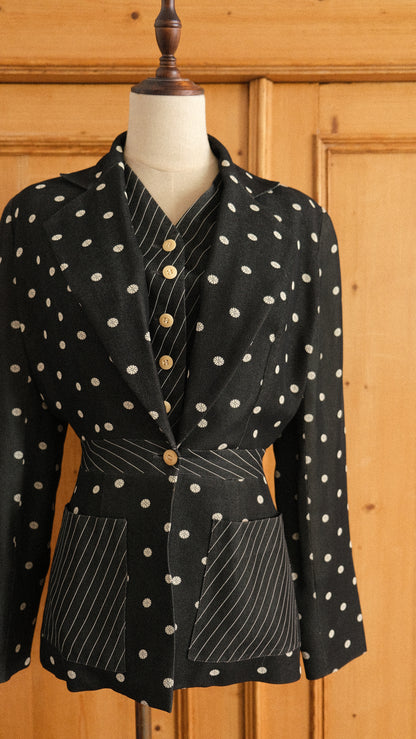 Vintage Chantal Thomass polka dot blazer with attached gilet (XS/S-S)