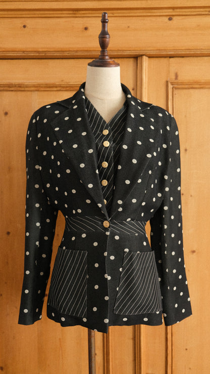 Vintage Chantal Thomass polka dot blazer with attached gilet (XS/S-S)