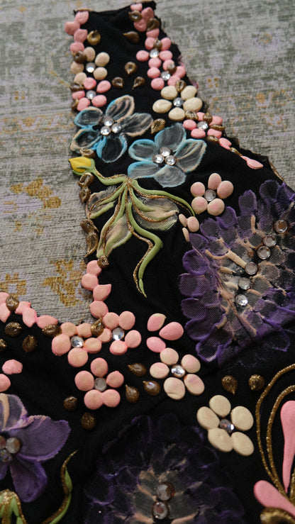 RARE Hand-painted dark floral dress (M)