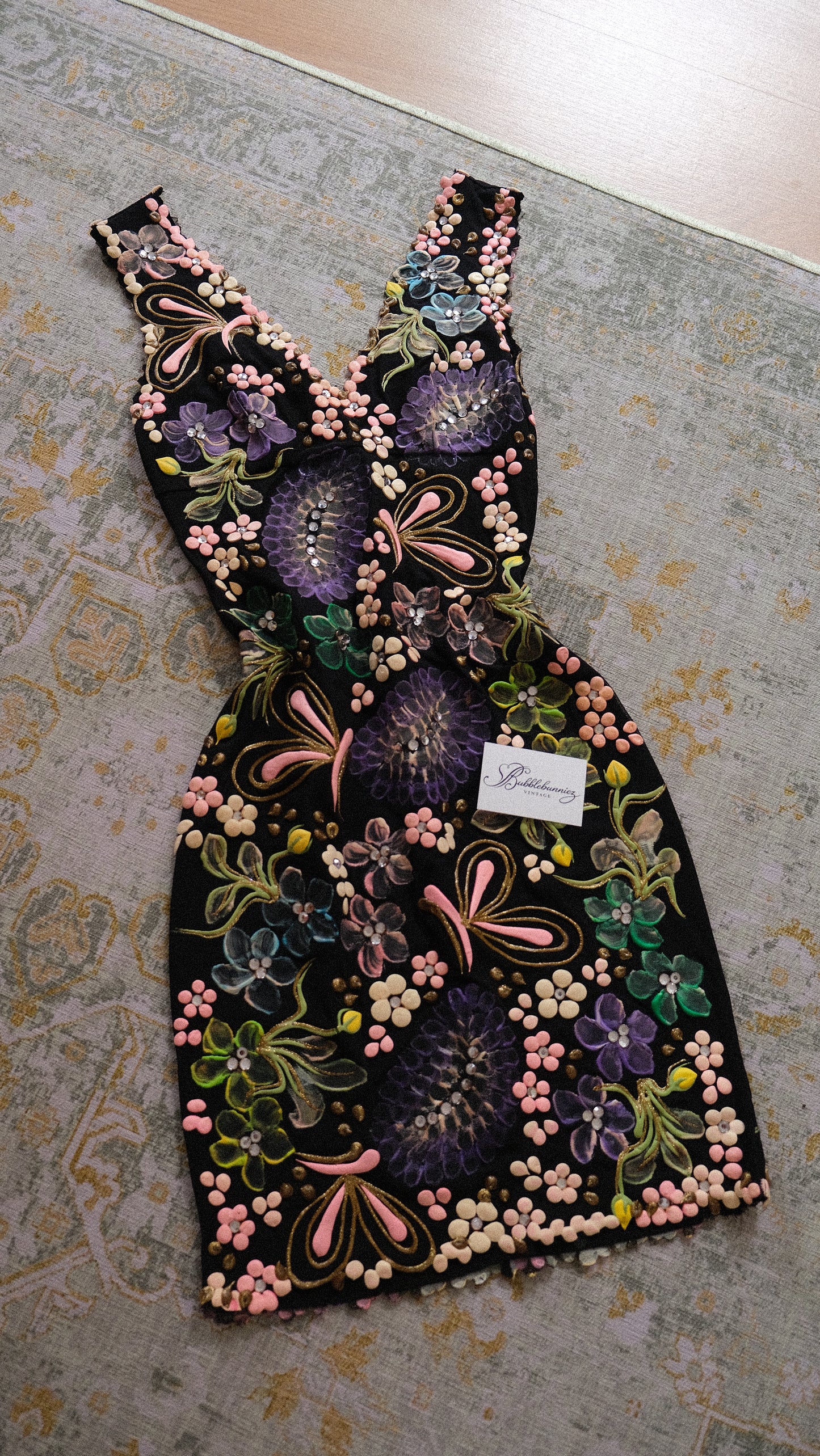 RARE Hand-painted dark floral dress (M)