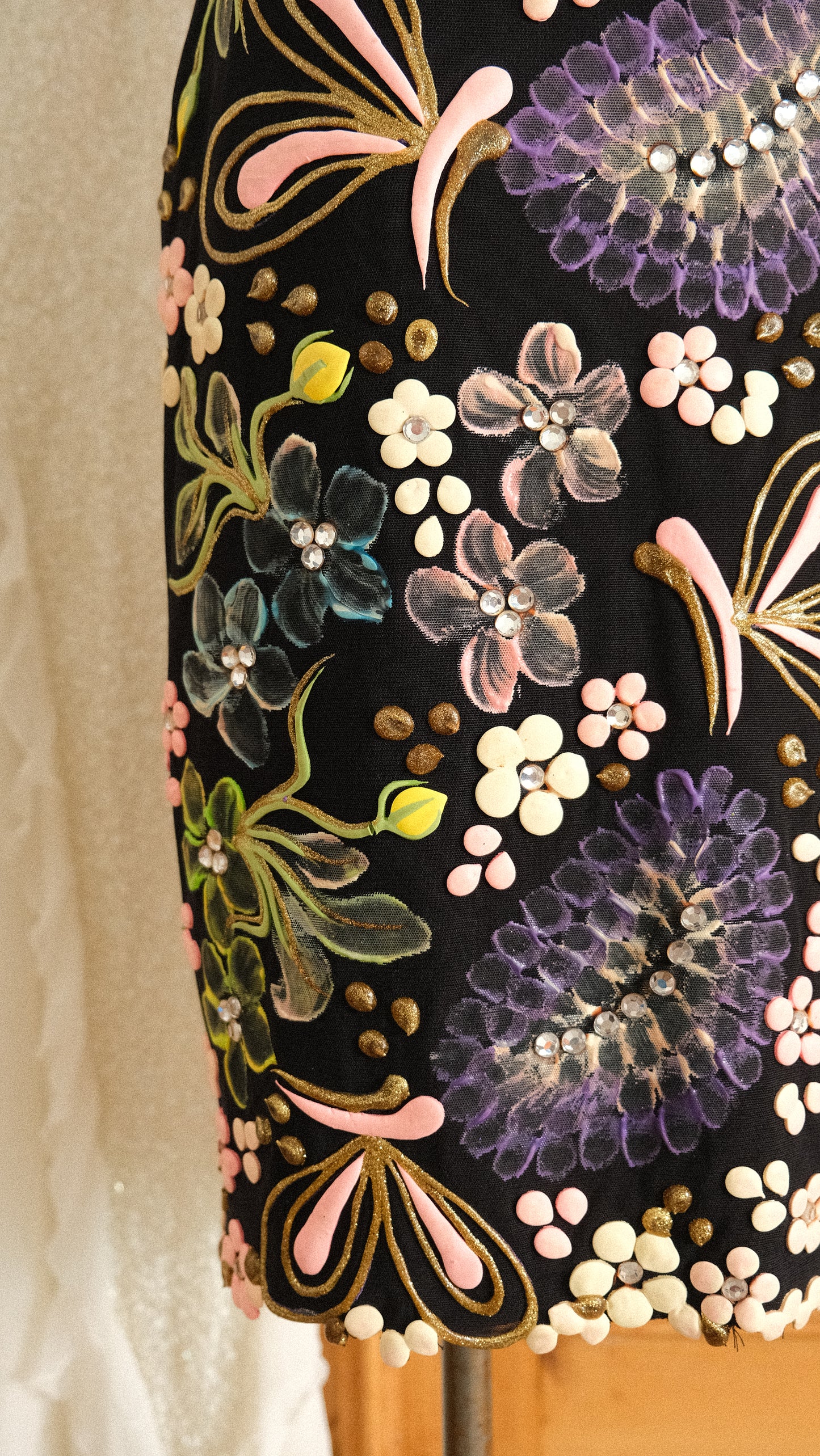 RARE Hand-painted dark floral dress (M)