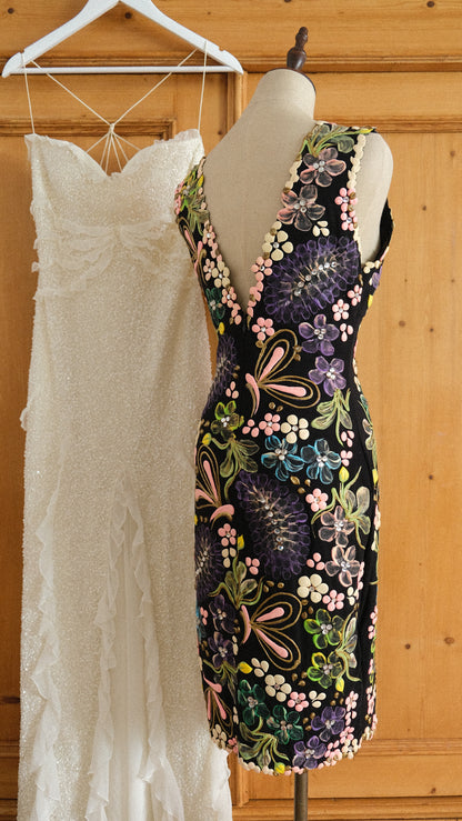 RARE Hand-painted dark floral dress (M)