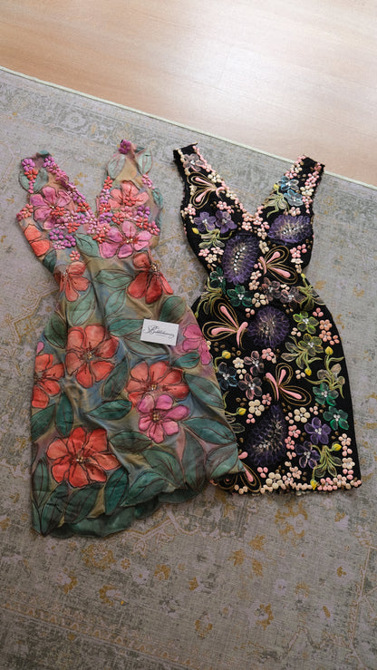 RARE Hand-painted dark floral dress (M)