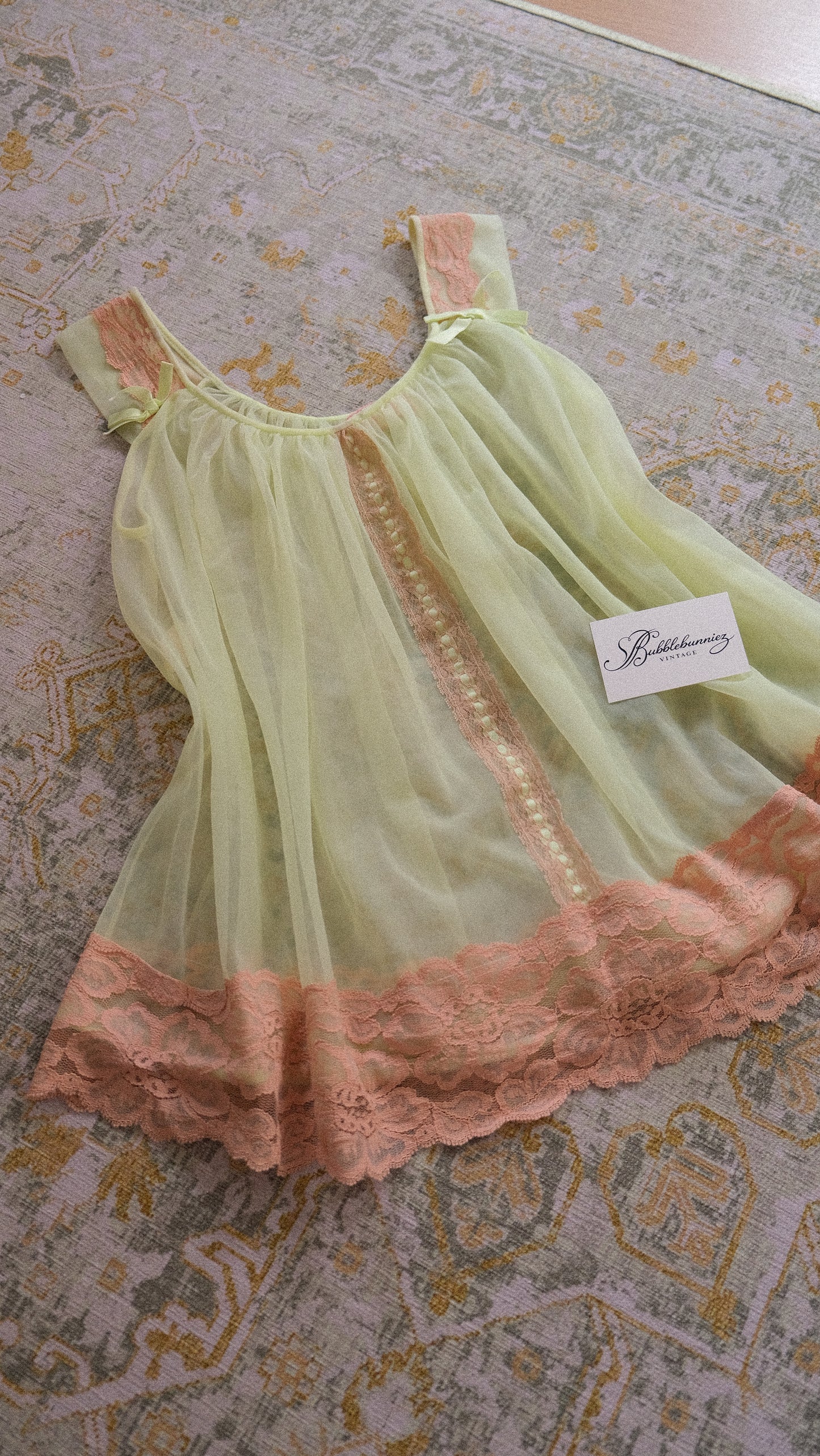Vintage pale yellow sheer babydoll (S-M)