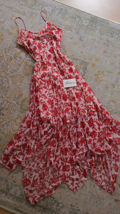 Vintage embellished white & red flutter dress (S/M-M)