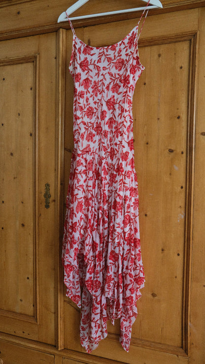Vintage embellished white & red flutter dress (S/M-M)
