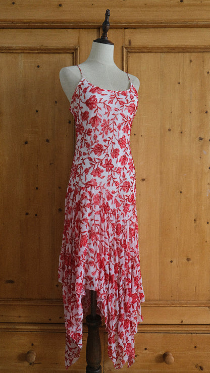 Vintage embellished white & red flutter dress (S/M-M)