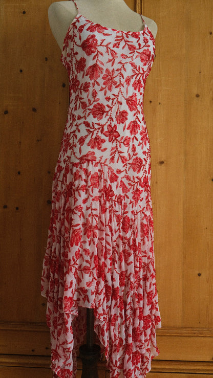 Vintage embellished white & red flutter dress (S/M-M)