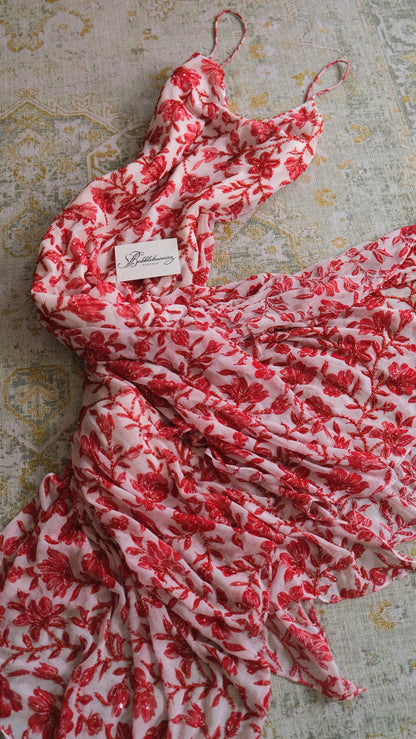 Vintage embellished white & red flutter dress (S/M-M)