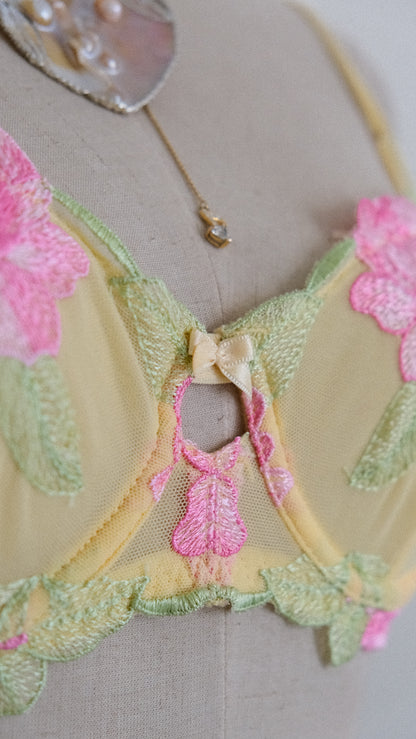 Yellow Floral Lace bra (70A/32A)