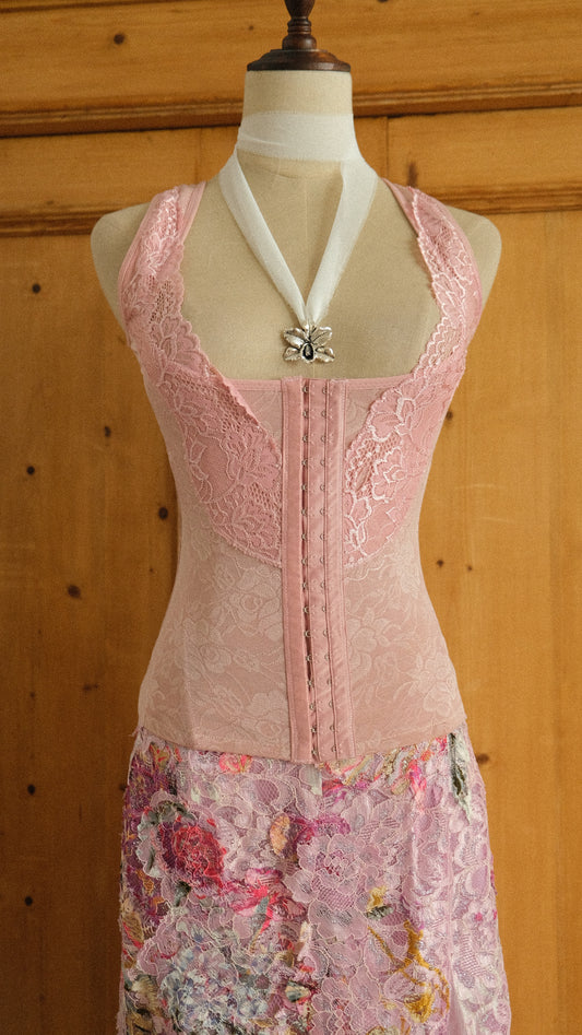 Vintage Hong Kong dust pink underbust corset (XS/S)