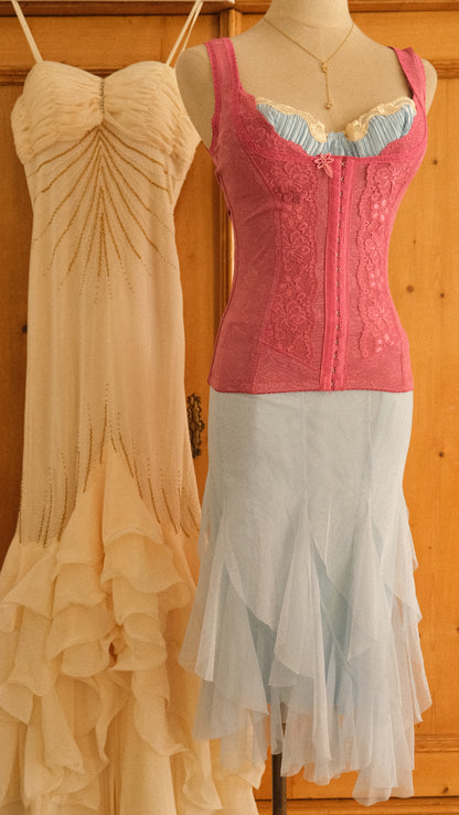 Baby blue ruffled flutter mermaid skirt (S/M)