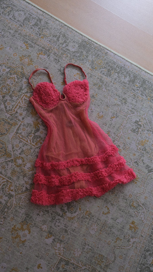 Jean Paul Gaultier x La Perla vintage ruffled coral babydoll (S)