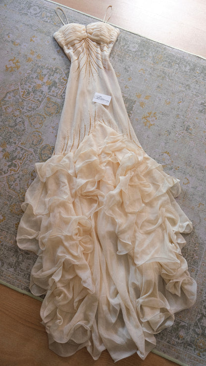 Vintage ivory ruffled mermaid gown (S)