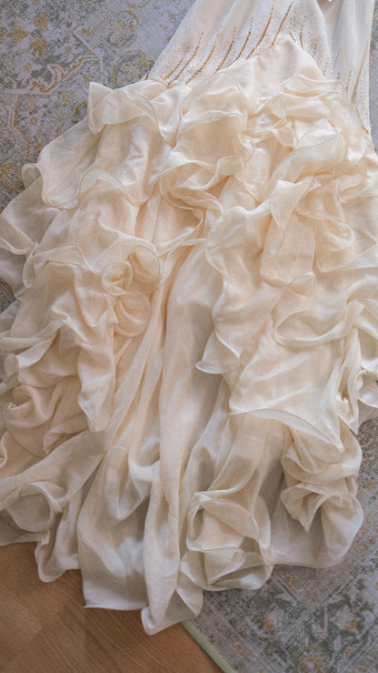 Vintage ivory ruffled mermaid gown (S)
