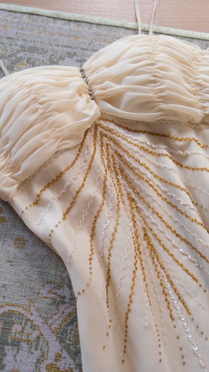 Vintage ivory ruffled mermaid gown (S)