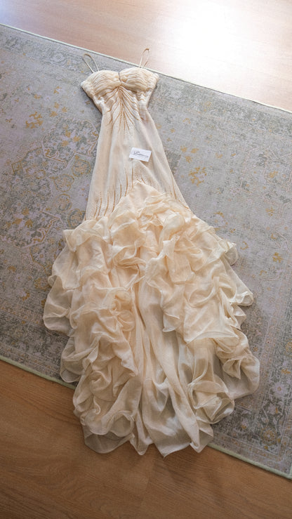 Vintage ivory ruffled mermaid gown (S)