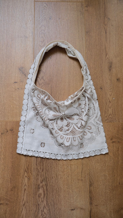 Upcycled Creme and Ivory tote