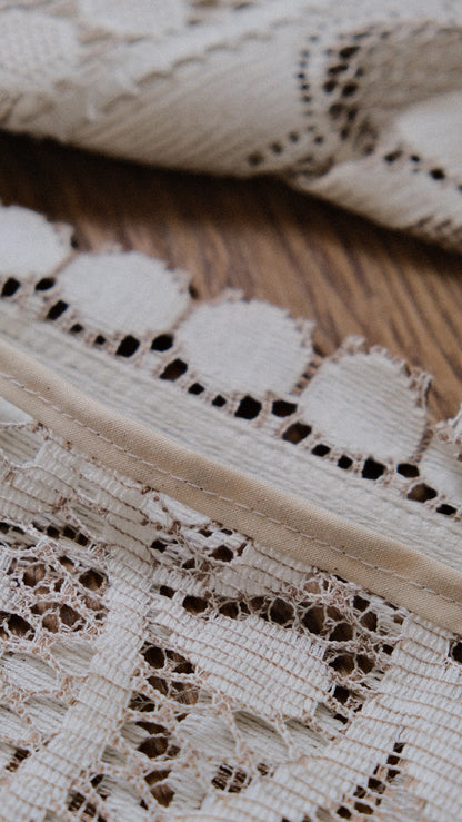 Upcycled Creme and Ivory triangle tote