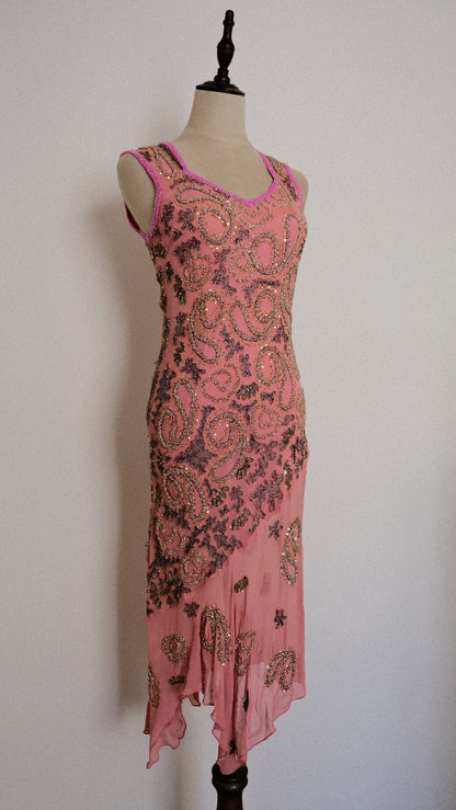 100% Silk Pink Reef dress (S)