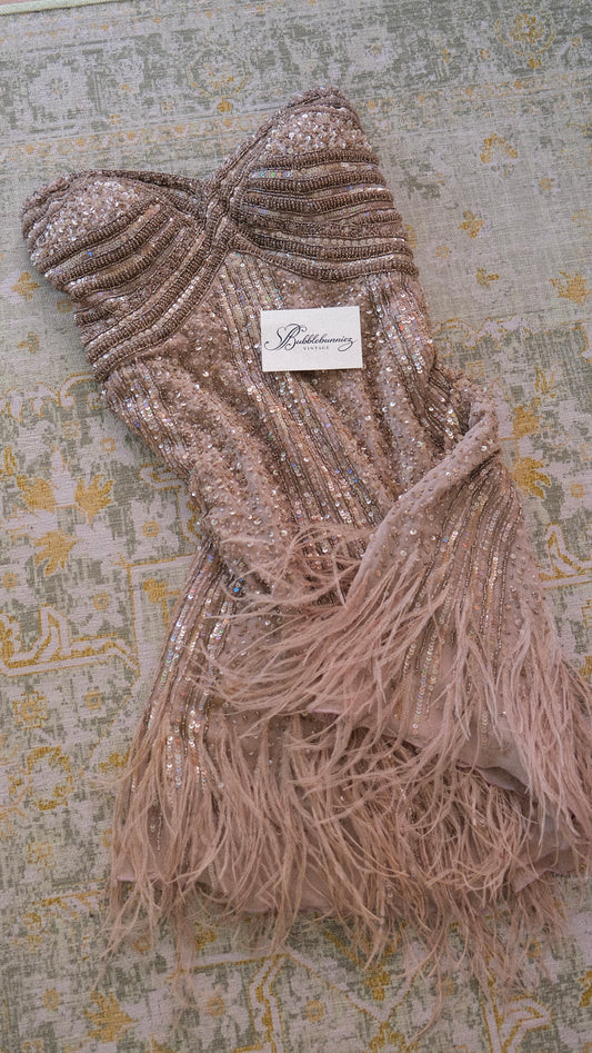 Vintage feather mini bustier dress (S)