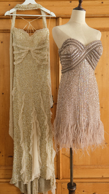 Vintage feather mini bustier dress
