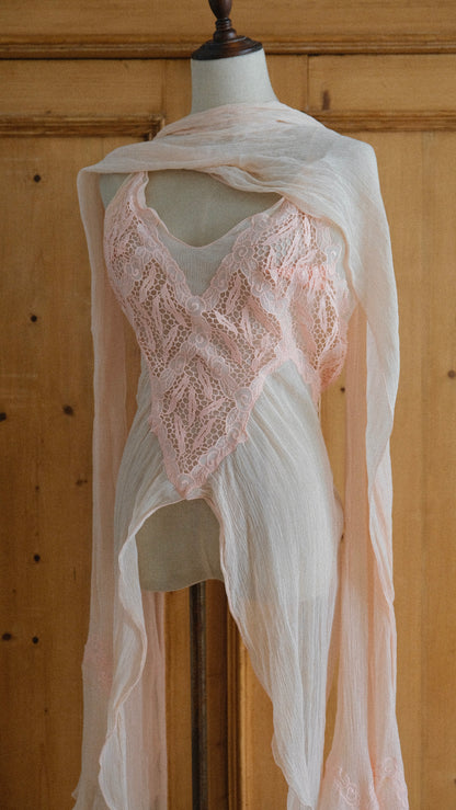 Vintage soft pink open back top with scarf (XS-M)