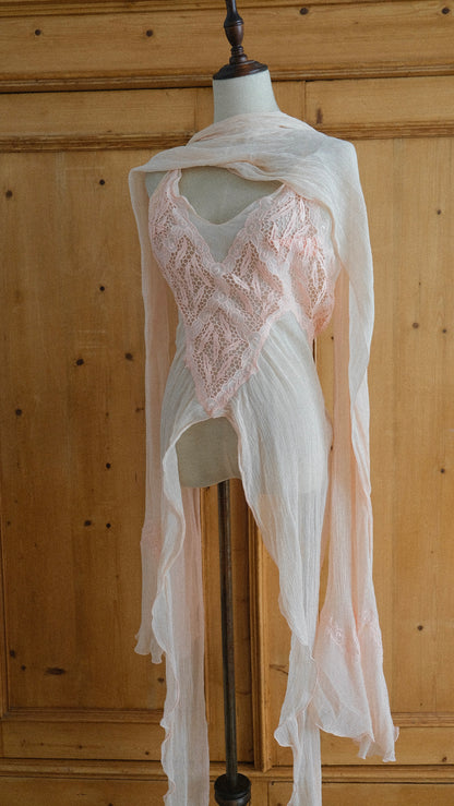 Vintage soft pink open back top with scarf (XS-M)