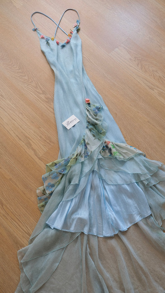 Vintage Spanish silk mermaid dress (S-M)