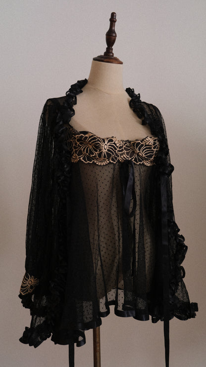 Vintage French 2 piece set; duster & babydoll (M)