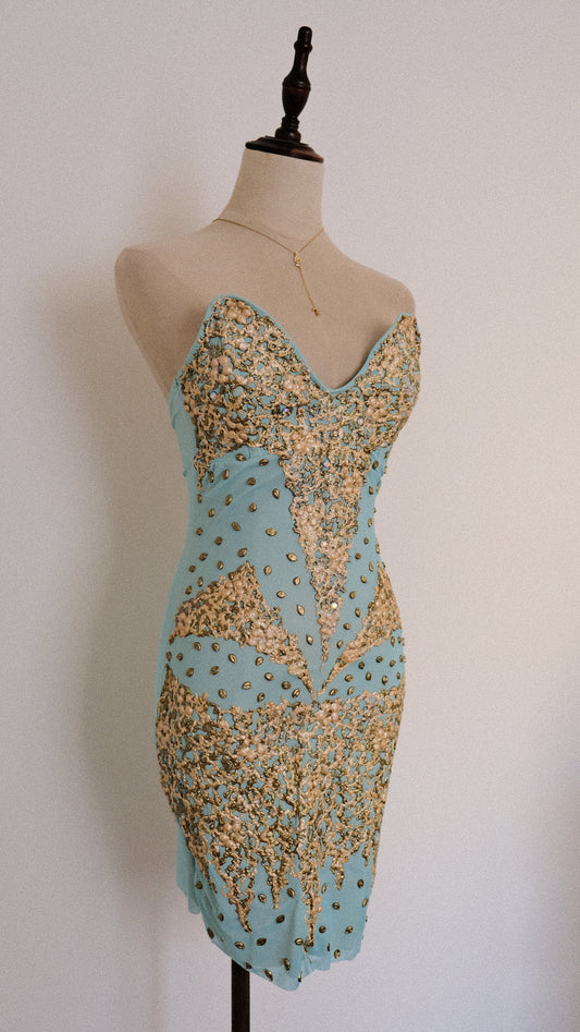 Aqua and gold mermaid dress (XS/S)