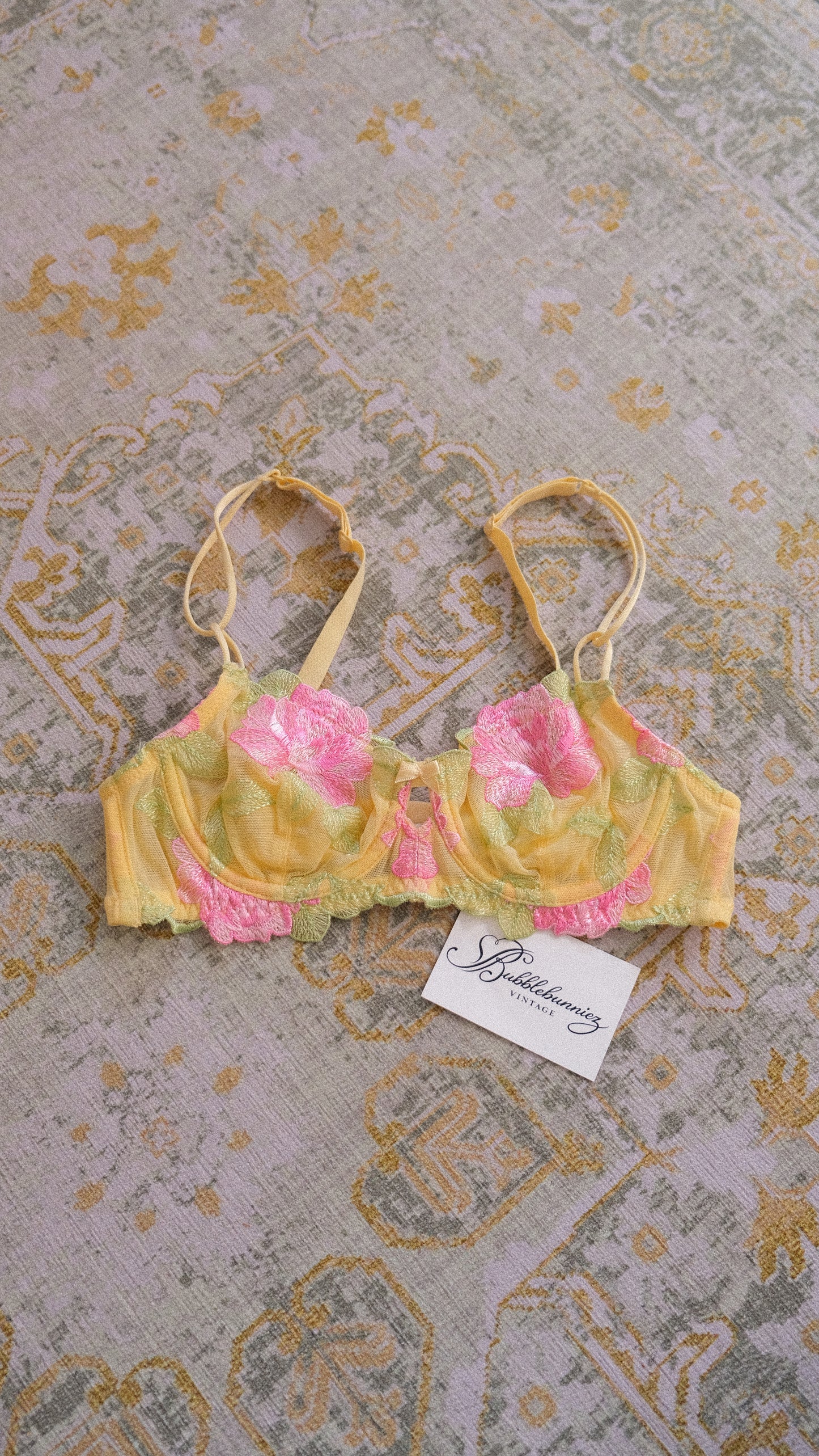 Vintage French yellow & pink bra (70A/32A)
