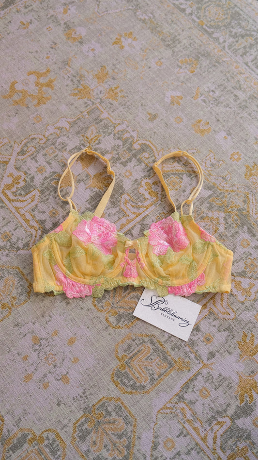 Vintage French yellow & pink bra (70A/32A)