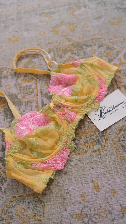 Vintage French yellow & pink bra (70A/32A)