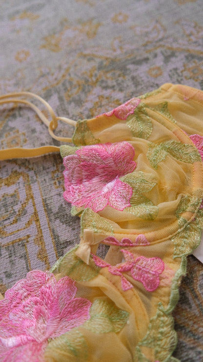 Vintage French yellow & pink bra (70A/32A)