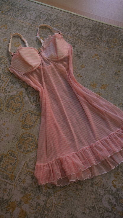 Chantal Thomass vintage pink gingham babydoll (75C/34C)