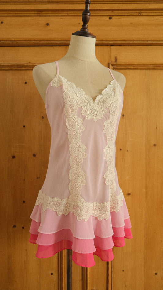 Vintage layered pink babydoll (M)