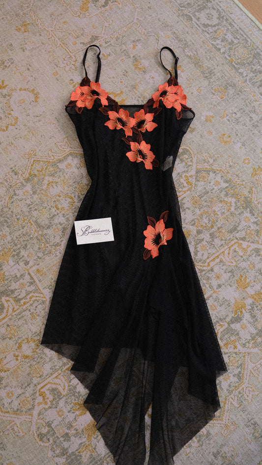 Vintage French tropical mesh babydoll (S-M)