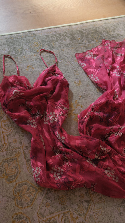 Vintage raspberry pink floral dress (S-M)
